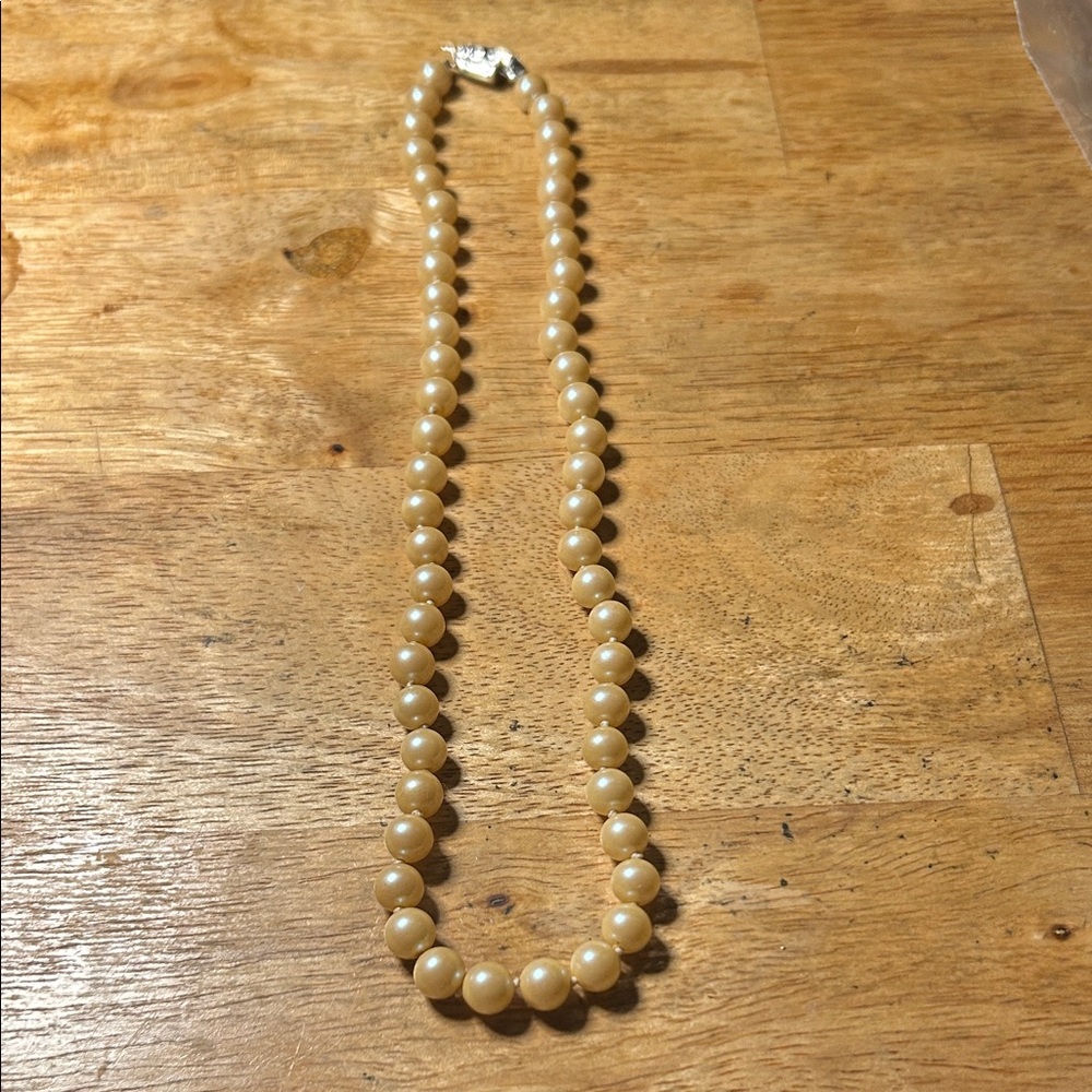 Pearl Necklace Japanese cultured cream faux with decorative rhinestoned clasp